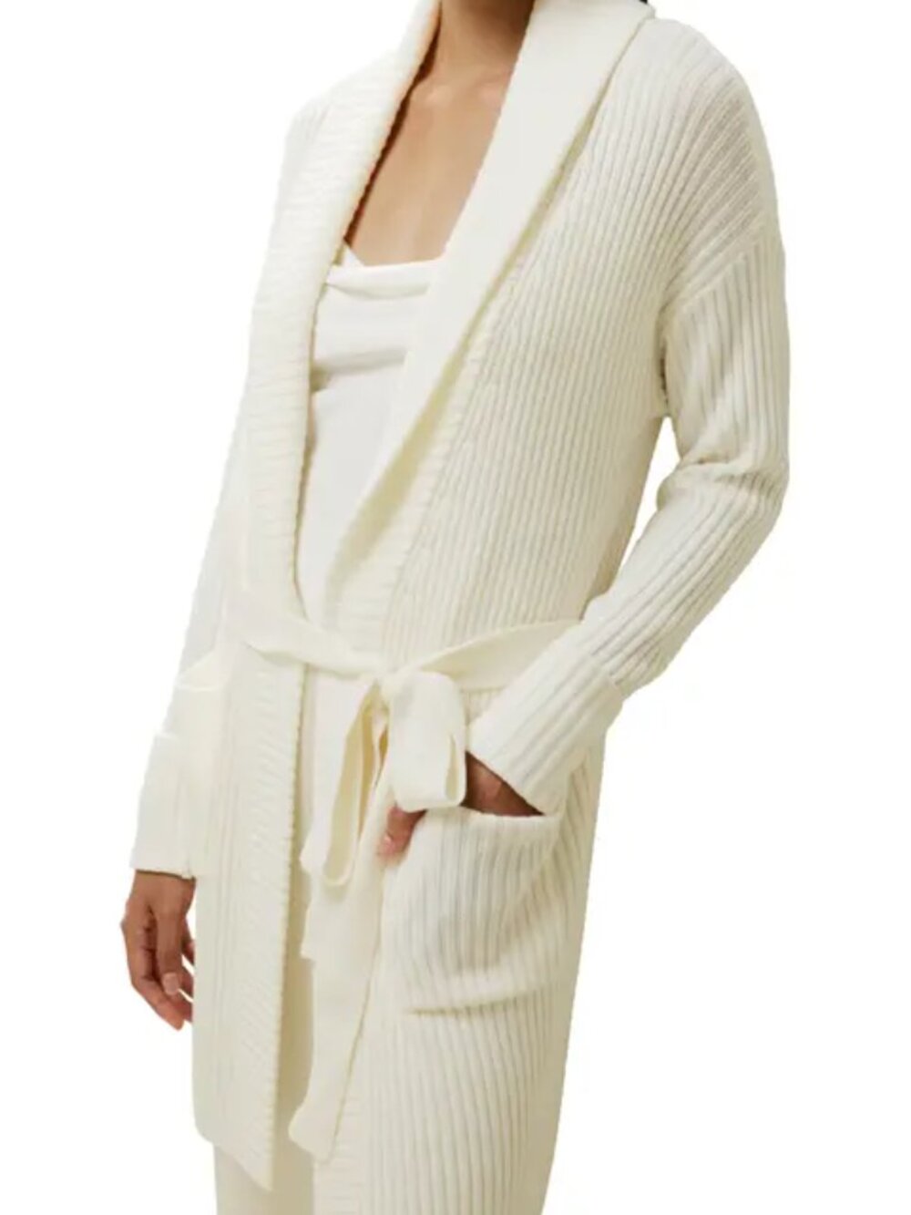 Daisy Fuentes Women's 4-Button Long Cardigan Pockets Ribbed Knit Cotton Sz M  .